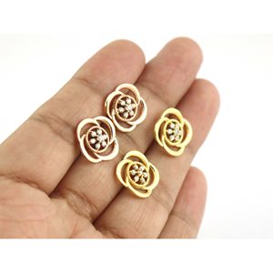 Pendientes de diamantes de oro amarillo de 18 quilates, aretes de flores reales, joyería de diseño floral hecha a mano - Product Image 1