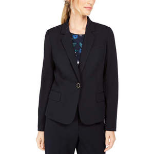 Blazer da Donna Calvin Klein Blu Navy con Bottone Singolo, Tessuto Ricamato, Stampa Tinta Unita, Lunghezza Corta, Taglia 12 - Product Image 3