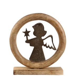 Ángel de aluminio de lujo hecho a mano indio con acabado plateado Base de madera de alta calidad personalizada Regalos de Navidad hechos a mano Venta - Product Image 6