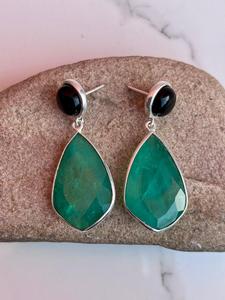 925 Sterling Silver Emerald With <b>Black</b> <b>Onyx</b> Handmade <b>Earring</b> Beautiful Women <b>Earring</b> . - Product Image 3
