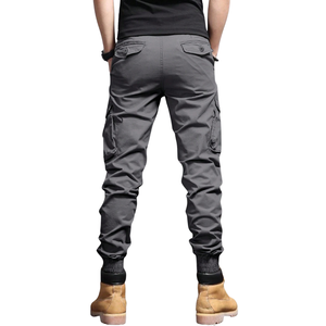 Mens Gray Solid Cargo Jogger Pants Elastic Waist Drawstring Multi Pocket Casual Tactical Outdoor Canvas 6XL Regular Fit - Product Image 2