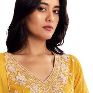 Chinon Kurta Palazzo Costume Avec Cutdana Paillettes Et Fil Travail En Gros Femmes Ethnique OEM Vêtements Usine Fournisseur En Vrac De Mode - Product Image 3