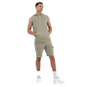 Ensemble sweat à capuche et short uni 100% coton de haute qualité pour hommes avec fermeture à glissière Survêtement cargo d'hiver avec motif uni - Product Image 1