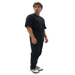 Ensemble de blouses médicales unisexe noir en tissu tissé coton-polyester, uniforme d'hôpital avec pantalon inclus, détection d'aiguilles, fusion sans couture, personnalisable - Product Image 3