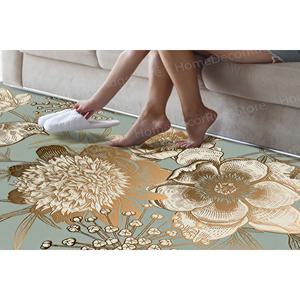 Alfombra con Estampado de Pájaro Dorado y Flores: Moderna, Botánica, Lavable a Máquina, con Pelo Suave - Product Image 3