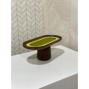 Plateau de service en bois marron fait à la main de grande taille en acier inoxydable avec autocollant en émail pour servir et décorer les aliments - Product Image 1