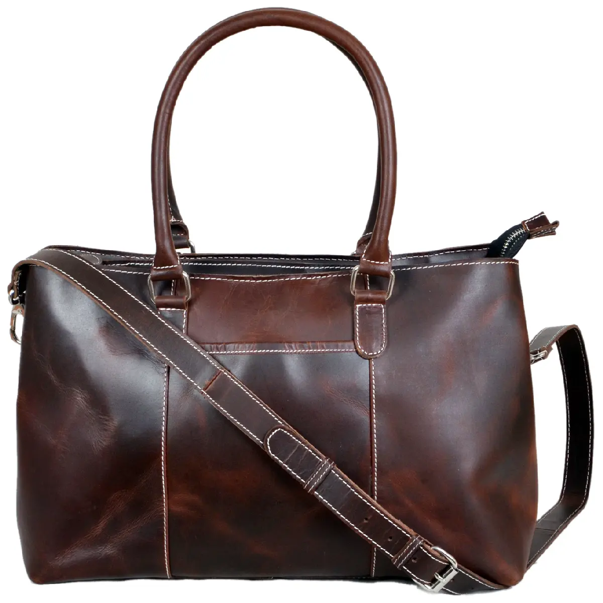 Ladies Double Zip Bordeau Tote Leather Bag Shoulder Messenger Bag Designer Ladies Handbag for Export from India