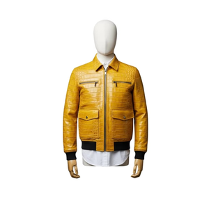 Chaqueta de cuero de lujo con patrón de cocodrilo amarillo para hombre Eleve su armario con estilo, perfecta para los que marcan tendencia - Product Image 1