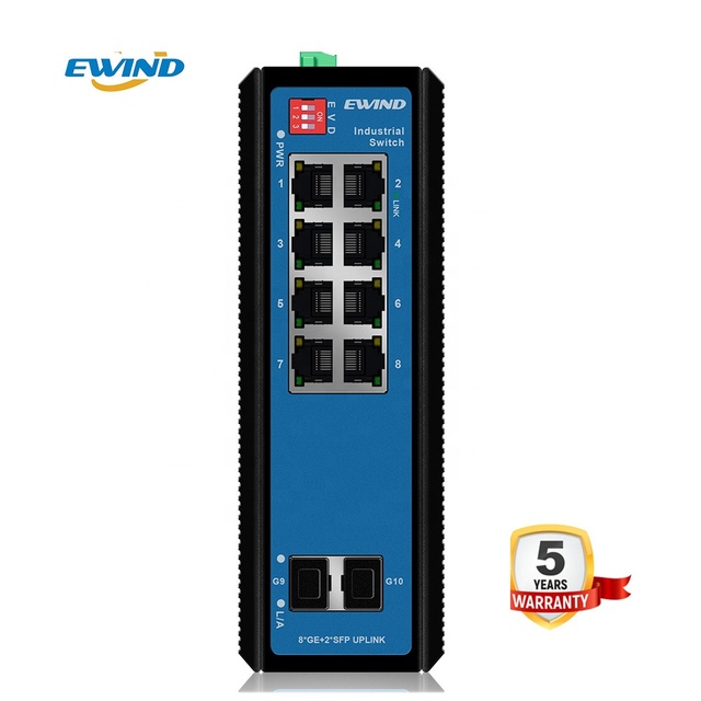 1000M SFP RJ45 Port Industrial Fiber Switch IP40 48Gbps 10 Ports Full Gigabit Industrial Ethernet Switch for Internet Service