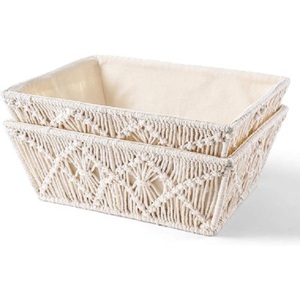 Meilleure vente de paniers de rangement en macramé tissé en corde de coton en fibre naturelle avec une finition chic, parfaits pour la décoration intérieure élégante - Product Image 1