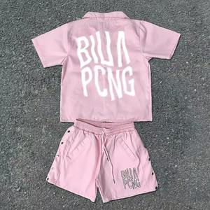 Conjunto de 2 piezas de pantalones cortos de verano con logotipo personalizado al por mayor, conjunto de pantalones cortos para hombre, ropa transpirable, conjunto de pantalones cortos y Camisa estampada - Product Image 3