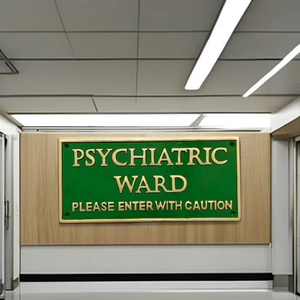 Antiguo moderno pintado a mano 'Precaución de sala psiquiátrica' Letrero de pared Único Aluminio Metal Craft Casting PSYCHIATRIC WARD Precaución - Product Image 1