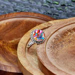 Kingman Pink Dahlia <b>Ring</b> in 925 Sterling <b>Silver</b> Turquoise Gemstone Minimal Band, Perfect <b>Wedding</b> or Birthday Gift for <b>Women</b> - Product Image 2