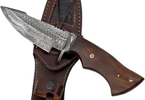 Couteau de traqueur à lame fixe damas Full Tang avec gaine en cuir Couteau de survie de camping de chasse de style cowboy supporté par OEM - Product Image 6