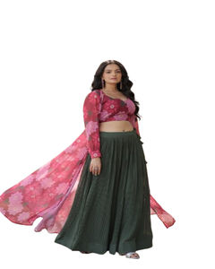 Venta al por mayor KUNJ CREATION: Conjunto de novia de georgette pesado con bordado, pedrería y perlas, estilo indio/pakistaní (Lahenga Choli Dupatta Blusa) - Product Image 1