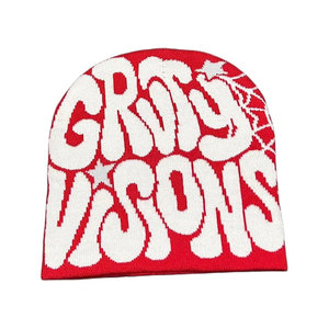 หมวกลายหัวกะโหลกออกแบบได้ตามต้องการหมวกแจ็คการ์ดสตรีทแวร์หมวกบีนนี่ดีไซน์กราฟิก Y2K สไตล์พลิกกลับได้ - Product Image 1