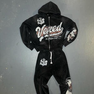 Pantalones de chándal de invierno para hombre, de tejido grueso, con lavado ácido, cremallera, estampado DTG, pedrería personalizada y lavado vintage - Product Image 6