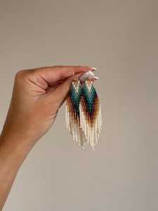 Pendientes de cuentas de marfil con flecos degradados en cascada verde azulado marrón regalo de joyería de alta calidad estilo bohemio hippie - Product Image 2