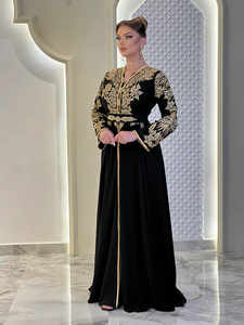<b>Moroccan</b> Caftan in Black Color with Elegant Gold Embroidery Traditional Muslim Clothing and Accessories - Product Image 6