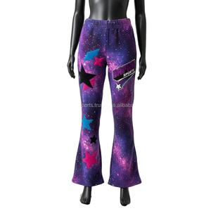 Pantalon évasé pour femme en polyester spandex premium 270 g/m², imprimé galaxie sur toute la surface, tissu extensible lisse, logo personnalisé, pantalon évasé pour femme - Product Image 1