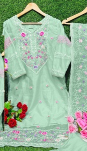New Collection of Stitched Heavy Embroidered <b>Organza</b> Kurtis and <b>Silk</b> Dupatta Suit Pakistani-Style Salwar Kameez - Product Image 3