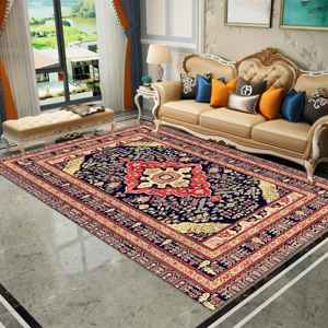 Navy And Red Printed Area Rug, Classic Pattern Decorative Carpet,Chenille Rug - Product Image 1