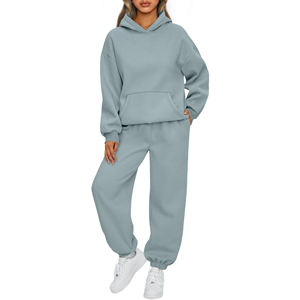 Vente en gros de haute qualité sans logo personnalisé imprimé baggy surdimensionné sweats à capuche et pantalons de survêtement ensemble deux pièces survêtement pour les femmes - Product Image 6
