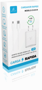 Caricabatterie Rapido QC 3.0 USB 5V 2.4A con Cavo Micro V8, Potenza di Uscita 12W per Telefoni Cellulari e Auricolari, Compatibile con Prese EU US UK - Product Image 5