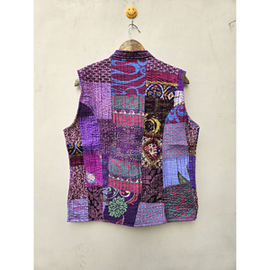 Chaqueta sin mangas de verano hecha a mano india para mujer Vintage Patchwork algodón acolchado estilo bohemio remache de rayas único - Product Image 6