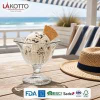 Bol cannelé en verre transparent de qualité alimentaire LAKOTTO 260 ml avec pied, idéal pour le service de desserts en café, fabricant de verrerie, logo personnalisé