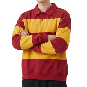 เสื้อโปโลผู้ชายผ้าฝ้าย 100% ลายทางสีตัดต่อ แขนยาว คอปกติดกระดุม แบบลำลอง ถักทอ - Product Image 5