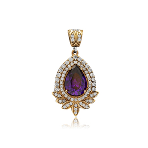 Ottoman Authentique Grandbazaar Bijoux Turc À La Main Conception Poire Forme Améthyste CZ Pierre Pendentif En Argent En Gros - Product Image 1
