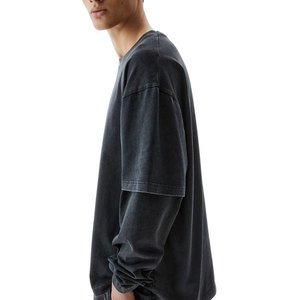 เสื้อยืดผ้าฝ้าย100% สำหรับผู้ชายเสื้อยืดคอกลมแขนสั้นเข้ารูปปกติสีพื้นเนื้อผ้าถักแบบบ็อกซี่ฟิต250gsm - Product Image 5