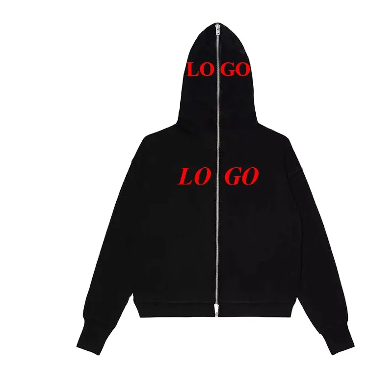 Full zipper Hoodie High Quality Cotton Polyester Men's Hoodies Custom Printing Full Zip Up Fleece Heavyweight Hoodie