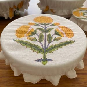 Cubierta de tazón de tela de algodón amarillo Marigold y canario, cubiertas de almacenamiento de cocina, cubierta de frutero, cubiertas de tarro de albañil, reemplazo de plástico - Product Image 1