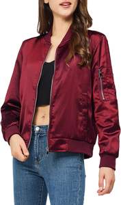 Blouson aviateur d'automne en satin à fermeture éclair avec poches pour femmes, vêtement d'extérieur coupe-vent d'hiver pour femmes, avec logos personnalisés - Product Image 2