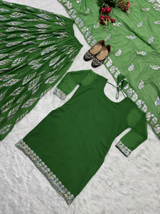 Traje de diseñador étnico paquistaní indio moderno de alta calidad tela Georgette de imitación pesada Sharara Palazzo Dupatta ocasiones especiales - Product Image 5