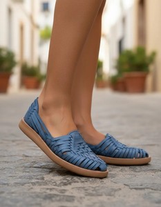 Mocassins bleus faits main en cuir véritable, tressés, à enfiler, chaussures décontractées légères avec semelle intérieure en EVA et semelle antidérapante pour l'été - Product Image 4