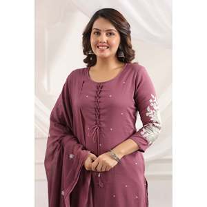 Ensemble Kurta en Chiffon Brodé en Coton pour Femme, Manches 3/4, Tenue Ethnique, Kurti de Créateur avec Dupatta, Tenue Décontractée Festive - Product Image 5