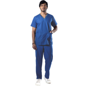 Men's Navy Blue Scrub <b>Set</b> Short Sleeve V-Neck Uniform Pants Hospital Workwear Cotton Polyester Woven Fabric - Product Image 3