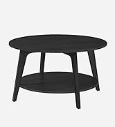 Table basse en bois de collection à 2 niveaux avec rangement, pieds effilés, transitions incurvées, diamètre 31,5 X 17,7 H Pouces Facile