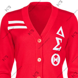 Greek sorority delta sigma|theta| <b>red</b> <b>cardigan</b> V-neck women's sweater acrylic knitted university <b>cardigan</b> winter embroidery logo - Product Image 2