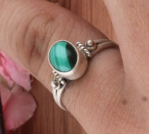 925 Sterling <b>Silver</b> Vintage Boho Jewelry Handmade Malachite Gemstone <b>Ring</b> with Agate Stone Perfect <b>Wedding</b> Gift for <b>Women</b> - Product Image 1