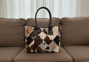 Bolso Tote de Cuero con Pelo de Vaca Vintage para Mujer, Bolso de Compras de Diseñador, Bolso de Mano, Verano Otoño, Bordado, Cierre Abierto LHTB-0060 - Product Image 6