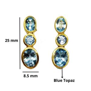 Designer 925 Sterling Silver Gold Plating <b>Blue</b> <b>Topaz</b> Gemstones Traditional Wedding Women Wear <b>Earrings</b> - Product Image 2