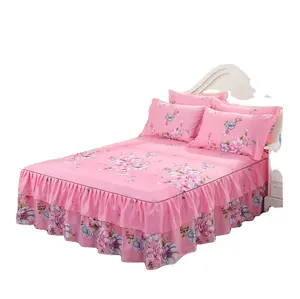 3pcs Printed comforter Flat Luxury Bed sheet Queen King Size Bilateral Skirt Bedsheets Bedding Sets .
