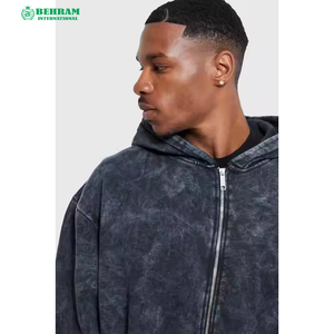 Sweat à capuche zippé personnalisé unisexe en polaire/tissu éponge français respirant, séchage rapide, délavé à l'acide, coupe oversize, grammage lourd - Product Image 2