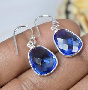 925ทึบทันสมัยการกำหนดขอบสีเงินแท้ควอตซ์สีฟ้า iolite รูปไข่อัญมณีรูปทรงสดใสห้อยและต่างหูแบบห้อย - Product Image 3