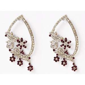 Kriaa Fine Cuff <b>Earrings</b> Rhodium Plated Stone Floral Design Dangler 1301320 - Product Image 1