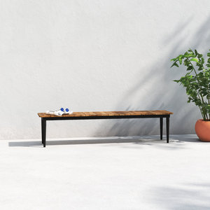 ม้านั่งอลูมิเนียมกลางแจ้งที่ทันสมัยพร้อมด้านบนไม้ระแนงทนต่อสภาพอากาศและขาสีดำทันสมัยลานหรือที่นั่งในสวน - Product Image 1